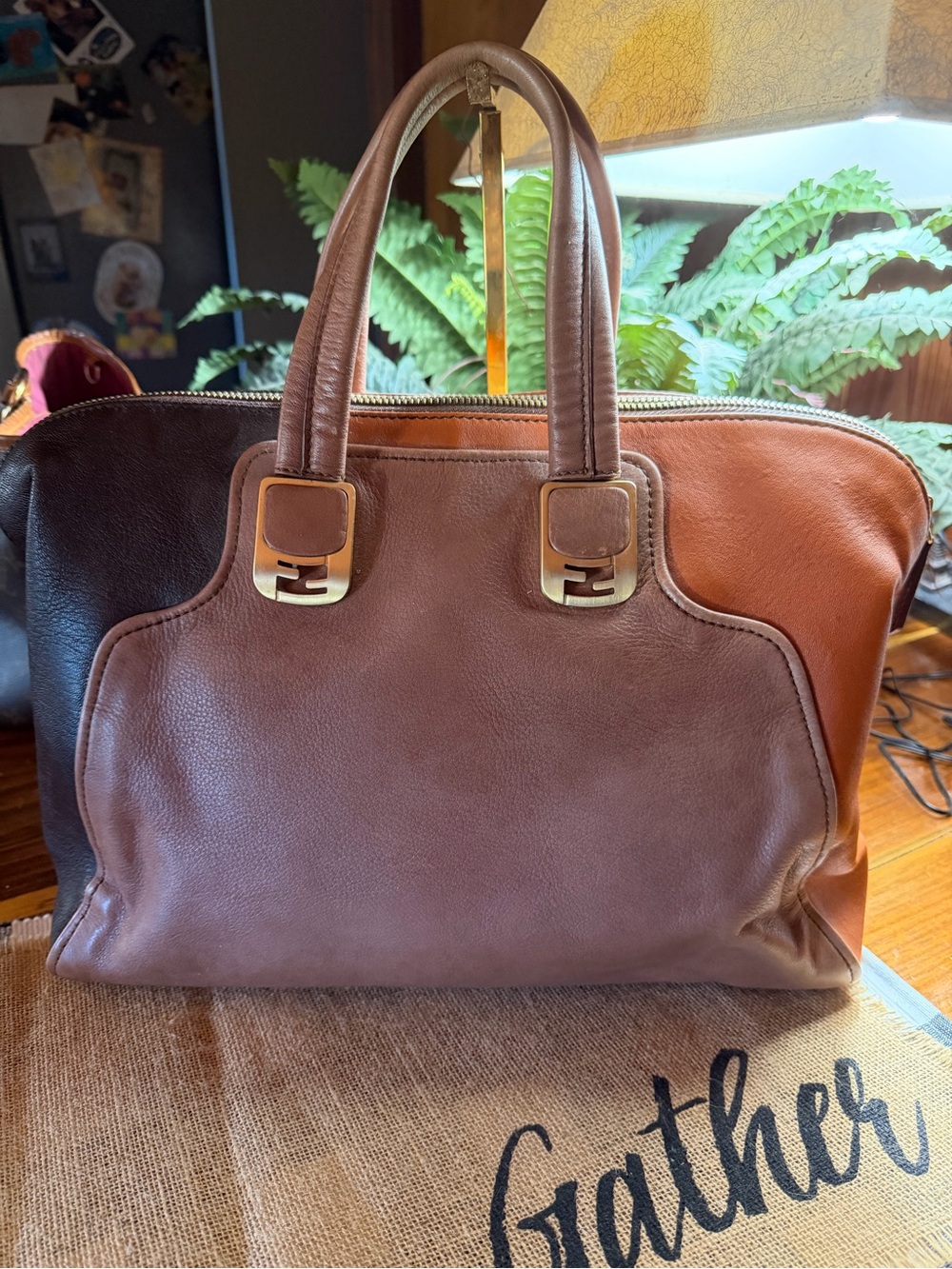 Fendi Chameleon Tri Color satchel bag. About 15” x 9”. Vintage authentic
